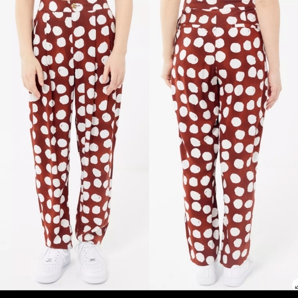 Urban Outfitters Dara Brown and White Polka Dot Pleated Pants Size 2 - Picture 1 of 11